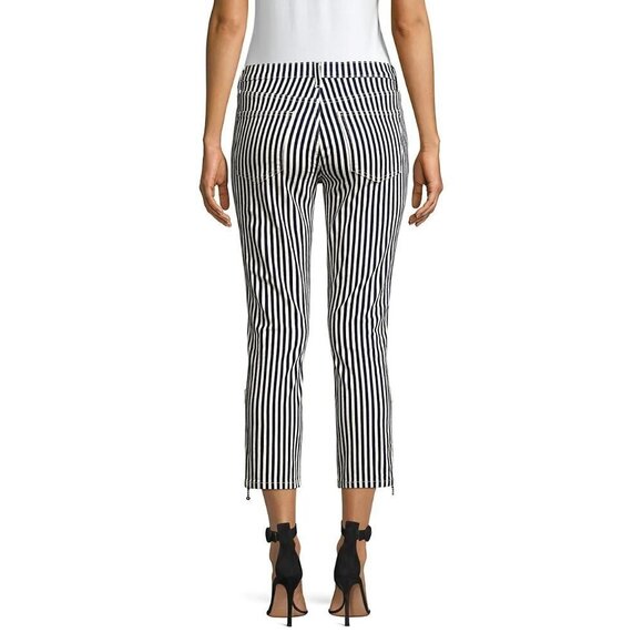 NWT Current | Elliott blue, warm white stripe skinny cropped stitch accent jeans - Picture 11 of 16
